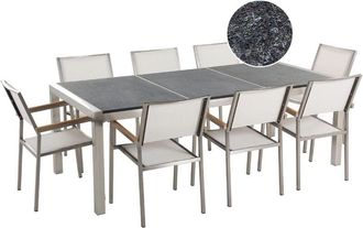 Beliani Garden Dining Set 8 Seater GROSSETO Triple Plate Granite Flamed Black/ White