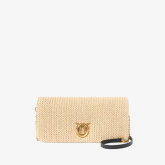 Pinko Raffia and Leather Shoulder Bag - Beige