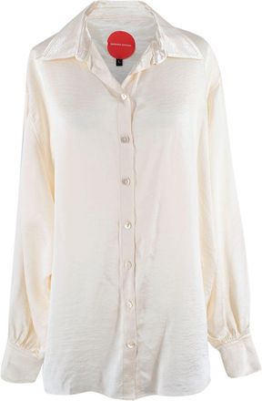 Marianna Senchina Cream Satin Open Draped-back Blouse Size L