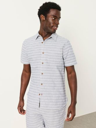 Fat Face FatFace Blue Short Sleeve Semi Plain Textured Shirt