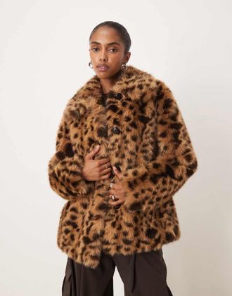 Mango Giacca in pelliccia sintetica con stampa leopardata-Marrone