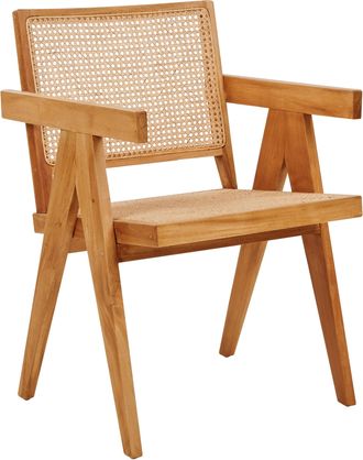 Beliani Silla De Comedor De Caoba Natural Madera Clara Rat&aacute;n Respaldo Westbrook