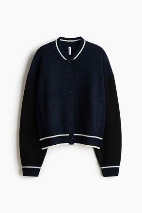 H&M Knitted Baseball Jacket in Navy Blue at Nordstrom, Size Xx-Large