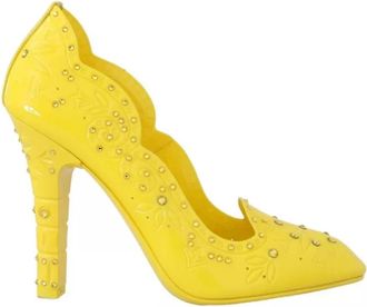 Dolce & Gabbana Gele Kristalhakken Versierde Pumps - Dames - Pumps - Geel - 37 1/2 EU - Leer - Schoenen