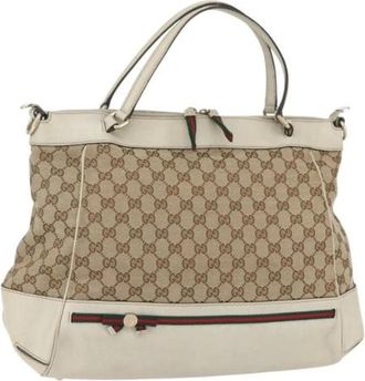 Gucci Pre-owned Handbags, female, Beige, Size: ONE SIZE Pre-owned Canvas Handbag