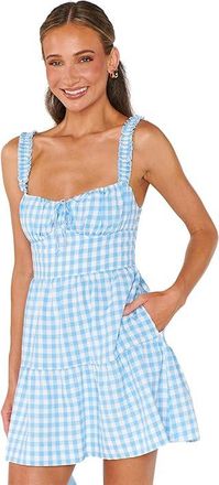 Show me your Mumu Rosie Mini Dress Womens Dress Blue Cottage Gingham : LG, Spandex/Polyester