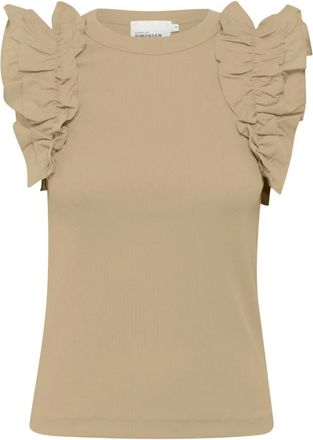 Karen by Simonsen Chinchilla Tanktop met Ruches Mouwen - Dames - Tops zonder mouwen - Grijs - XL - Katoen - Tops