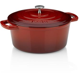 KELA 11948, Casseruola con coperchio, Ghisa smaltata, Elevata conservazione del calore, Adatta a piani a induzione, 5 l, Rosso, Rotonda, Calido