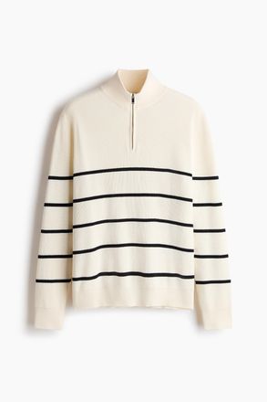 H&M Pullover mit kurzem Zipper in Regular Fit - White