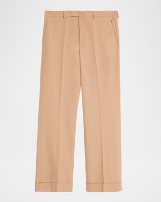 Valentino Garavani Mens Cuffed Wool Straight-Leg Trousers