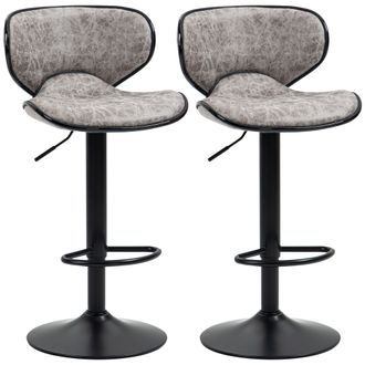HOMCOM Bar Stool Set of 2 Microfiber Cloth Adjustable Armless Chairs Grey | TJ Hughes