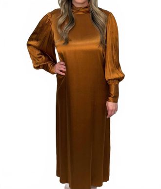 FRNCH Noor Long Sleeve Dress In Gold