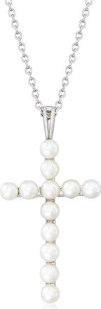 Ross-Simons 3.5-4mm Cultured Pearl Cross Pendant Necklace in Sterling Silver