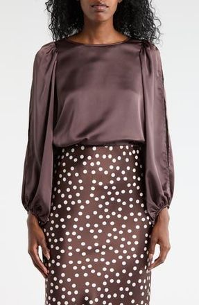 Renee C Cutout Long Sleeve Satin Top in Brown at Nordstrom Rack, Size X-Small