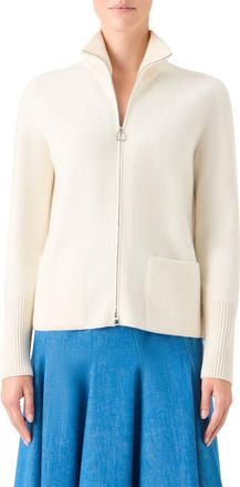 Akris Cashmere Piqué Zip-Up Cardigan in Ecru at Nordstrom, Size 10
