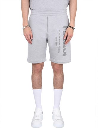 Alexander McQueen Bermuda Shorts With Graffiti Logo Print