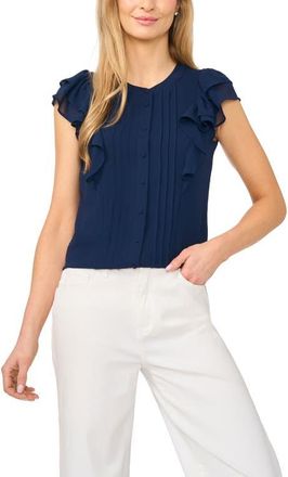 CeCe by Cynthia Steffe Ruffle Sleeve Pintuck Top in Classic Navy at Nordstrom, Size X-Large