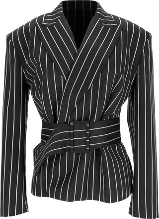 Tod's Tods Striped Belted Blazer in Black Wool