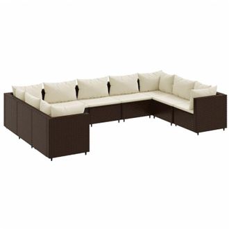 vidaXL Set Muebles De Jard&iacute;n 9 Piezas Y Cojines Rat&aacute;n Sint&eacute;tico Marr&oacute;n Vidaxl