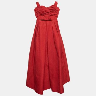 Self Portrait Red Textured Jacquard Off-Shoulder Midi Dress