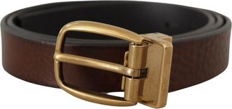 Dolce & Gabbana Brown Leather Classic Vintage Metal Buckle Mens Belt