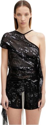 Rick Owens Tungsten Top - Dames - Blouses - Zwart - M - Pailletten - Overhemden