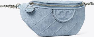 Tory Burch Womens Fleming Soft Denim-Print Suede Belt Bag, One Size