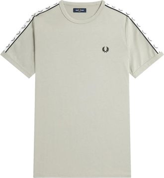 Fred Perry Ringer T-shirt met Laurel Crown Tape - Heren - T-shirts - Grijs - 2XL - Katoen - Tops