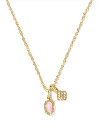 Kendra Scott Mini Elisa Dira Necklace In Gold Light Pink Lab Grown Opal