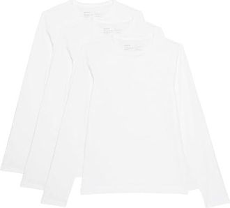 Pact Cool Stretch Long Sleeve Crew Undershirt 3-Pack Mens Long Sleeve Pullover White : SM, Cotton/Elastane