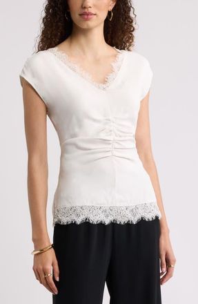 Nordstrom Lace Trim Ruched Top in Ivory Tofu at Nordstrom, Size Xx-Small