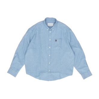 Ami Casual Shirts, male, Blue, Size: 2XL ADC Cotton Long Sleeve Shirt