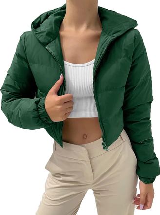 Generic Winter Jackets for Women with Hood Short Cotton Quilted Jacket Thickened Warm Winter Womens Coats Zip Up Oversized Outwear Casual Comfort Womens Overc