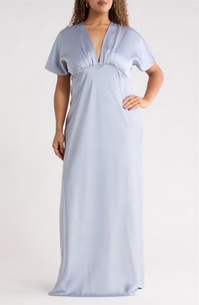 Renee C V-Neck Satin Dress in Steel Blue at Nordstrom Rack, Size 1X