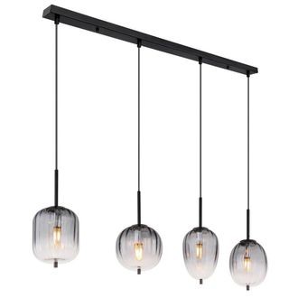Netlighting Attila Bar Pendant Ceiling Light Matt Black Smoke Glass Shade 4x E14