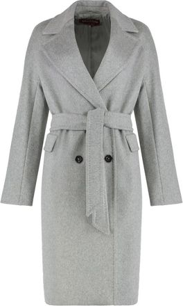 Max Mara Midi Double-Breasted Jas - Dames - Jas met riem - Grijs - L - Wol - Jassen