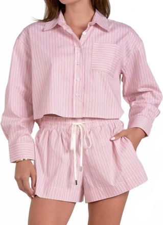 Elan Button Down Shirt In Melon Stripe