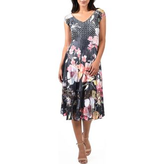 Komarov Bright Floral Cap Sleeve Charmeuse Dress in Floral Dream at Nordstrom, Size X-Small