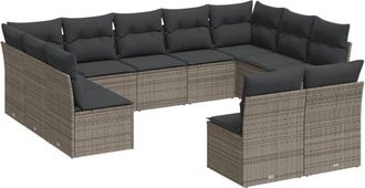 vidaXL Set De Sof&aacute;s De Jard&iacute;n 11 Pzas Y Cojines Rat&aacute;n Sint&eacute;tico Gris Vidaxl