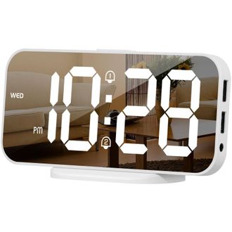 OEM Reloj De Espejo Digital Led Con Funci&oacute;n De Despertador (17 Cm) - Con 2 Puertos Usb, Doble Alarma, Funci&oacute;n De Repetici&oacute;n Y Dise&ntilde;o Moderno Para El Dormi