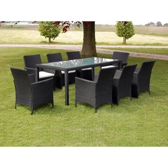 Berkfield Home 9 Piece Outdoor Dining Set with Cushions Poly Rattan Black