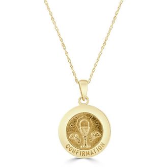 Pompeii3 14k White or Yellow Gold Gold Confirmation Medal Pendant Necklace 14.5mm Tall