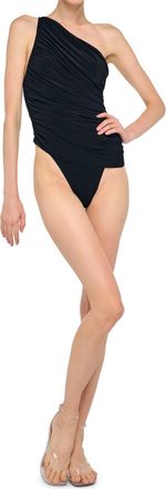 Norma Kamali Diana One Shoulder Ruched One Piece Swimsuit In Black
