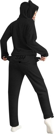Generic Fluffy Loungewear With Hood, Long Cosy Pjs, Women Fleece Pyjamas Sets, Women Cute Pjs, Animal Ear Funny Outfits Neck Round Pullover & Drawstring Trous