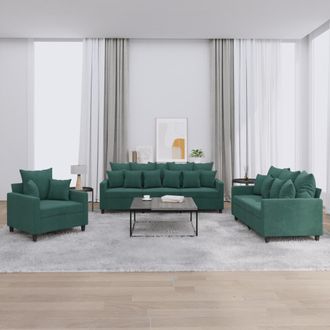 vidaXL Juego De Sof&aacute;s Con Cojines 3 Piezas Terciopelo Verde Oscuro Vidaxl