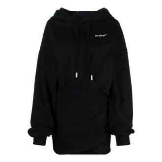 Off-white (WMNS) Off-White Logo-Embroidered Cotton Hoodie Black OWDB423C99JER0021001