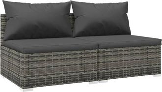 vidaXL Set De Muebles De Jard&iacute;n 2 Pzas Y Cojines Rat&aacute;n Sint&eacute;tico Gris Vidaxl