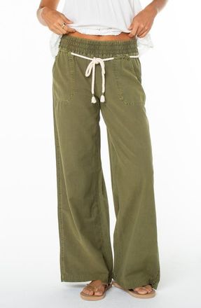 Roxy Paddle On Drawstring Cotton & Linen Pants in Olive Branch at Nordstrom, Size X-Large