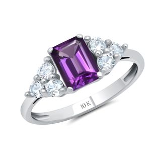 MAX + STONE 10k Yellow or White Gold Gemstone Emerald Cut Birthstone Anniversary Ring