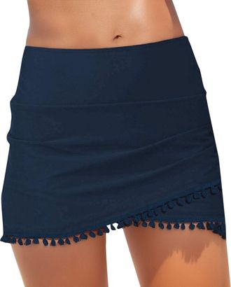 Generic Women Swim Skirt with Briefs Double Layered Ruffled High Waisted Skirt for Women Tummy Control Ruched Bikini Bottoms Bathing Suits Skorts Quick Dry Sw